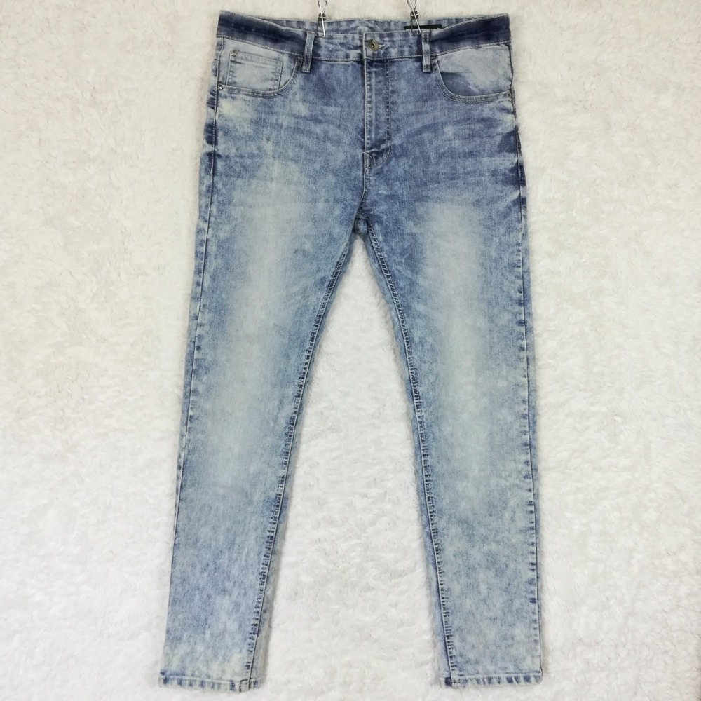 Southpole Mens Jeans Skinny Blue Denim Acid Wash Relaxed 38x32